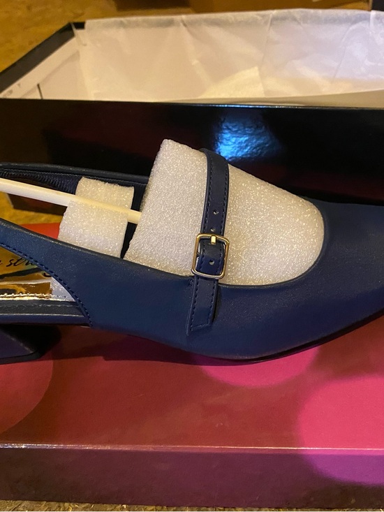 cameo Shoes - cameo Navy Slingback Mule with Gold Buckle